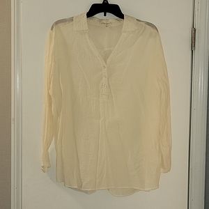 Hester & Orchard Long Sleeve Lace Collar Tunic Blouse, XL, Cream